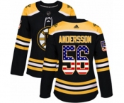 Women Adidas Boston Bruins #56 Axel Andersson Authentic Black USA Flag Fashion NHL Jersey