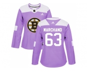 Women Adidas Boston Bruins #63 Brad Marchand Purple Authentic Fights Cancer Stitched NHL Jersey