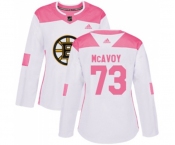 Women Adidas Boston Bruins #73 Charlie McAvoy Authentic White Pink Fashion NHL Jersey