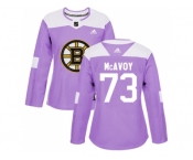 Women Adidas Boston Bruins #73 Charlie McAvoy Purple Authentic Fights Cancer Stitched NHL Jersey