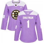 Women's Boston Bruins #1 Jeremy Swayman Adidas Authentic Fights Cancer Practice Jersey - Purple