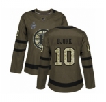 Women's Boston Bruins #10 Anders Bjork Authentic Green Salute to Service 2019 Stanley Cup Final Bound Hockey Jersey