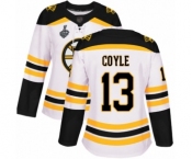 Women's Boston Bruins #13 Charlie Coyle Authentic White Away 2019 Stanley Cup Final Bound Hockey Jersey
