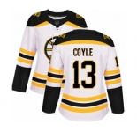 Women's Boston Bruins #13 Charlie Coyle Authentic White Away Hockey Jersey