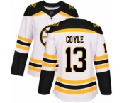 Women's Boston Bruins #13 Charlie Coyle Authentic White Away Hockey Jersey