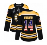 Women's Boston Bruins #14 Chris Wagner Authentic Black USA Flag Fashion 2019 Stanley Cup Final Bound Hockey Jersey