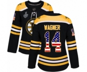Women's Boston Bruins #14 Chris Wagner Authentic Black USA Flag Fashion 2019 Stanley Cup Final Bound Hockey Jersey