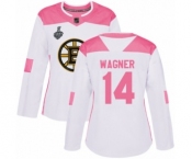 Women's Boston Bruins #14 Chris Wagner Authentic White Pink Fashion 2019 Stanley Cup Final Bound Hockey Jersey