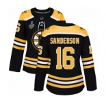 Women's Boston Bruins #16 Derek Sanderson Authentic Black Home 2019 Stanley Cup Final Bound Hockey Jersey