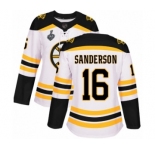 Women's Boston Bruins #16 Derek Sanderson Authentic White Away 2019 Stanley Cup Final Bound Hockey Jersey