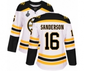 Women's Boston Bruins #16 Derek Sanderson Authentic White Away 2019 Stanley Cup Final Bound Hockey Jersey