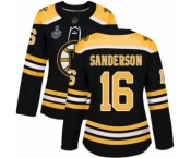 Women's Boston Bruins #16 Derek Sanderson Premier Black Home 2019 Stanley Cup Final Bound Hockey Jersey