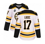 Women's Boston Bruins #17 Milan Lucic Authentic White Away 2019 Stanley Cup Final Bound Hockey Jersey