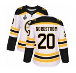 Women's Boston Bruins #20 Joakim Nordstrom Authentic White Away 2019 Stanley Cup Final Bound Hockey Jersey
