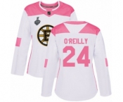 Women's Boston Bruins #24 Terry O'Reilly Authentic White Pink Fashion 2019 Stanley Cup Final Bound Hockey Jersey