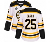 Women's Boston Bruins #25 Brandon Carlo Authentic White Away 2019 Stanley Cup Final Bound Hockey Jersey