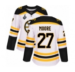 Women's Boston Bruins #27 John Moore Authentic White Away 2019 Stanley Cup Final Bound Hockey Jersey