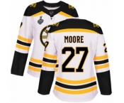 Women's Boston Bruins #27 John Moore Authentic White Away 2019 Stanley Cup Final Bound Hockey Jersey