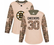 Women's Boston Bruins #30 Gerry Cheevers Authentic Camo Veterans Day Practice Hockey Jersey