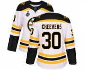 Women's Boston Bruins #30 Gerry Cheevers Authentic White Away 2019 Stanley Cup Final Bound Hockey Jersey