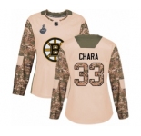 Women's Boston Bruins #33 Zdeno Chara Authentic Camo Veterans Day Practice 2019 Stanley Cup Final Bound Hockey Jersey
