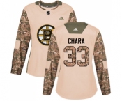 Women's Boston Bruins #33 Zdeno Chara Authentic Camo Veterans Day Practice Hockey Jersey