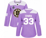 Women's Boston Bruins #33 Zdeno Chara Authentic Purple Fights Cancer Practice 2019 Stanley Cup Final Bound Hockey Jersey