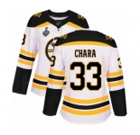 Women's Boston Bruins #33 Zdeno Chara Authentic White Away 2019 Stanley Cup Final Bound Hockey Jersey