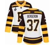 Women's Boston Bruins #37 Patrice Bergeron Authentic White Winter Classic 2019 Stanley Cup Final Bound Hockey Jersey