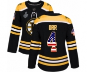 Women's Boston Bruins #4 Bobby Orr Authentic Black USA Flag Fashion 2019 Stanley Cup Final Bound Hockey Jersey