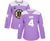 Women's Boston Bruins #4 Bobby Orr Authentic Purple Fights Cancer Practice 2019 Stanley Cup Final Bound Hockey Jersey