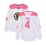 Women's Boston Bruins #4 Bobby Orr Authentic White Pink Fashion Hockey Jersey