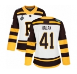 Women's Boston Bruins #41 Jaroslav Halak Authentic White Winter Classic 2019 Stanley Cup Final Bound Hockey Jersey