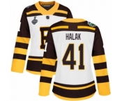 Women's Boston Bruins #41 Jaroslav Halak Authentic White Winter Classic 2019 Stanley Cup Final Bound Hockey Jersey