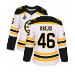 Women's Boston Bruins #46 David Krejci Authentic White Away 2019 Stanley Cup Final Bound Hockey Jersey