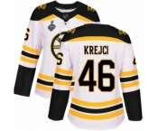 Women's Boston Bruins #46 David Krejci Authentic White Away 2019 Stanley Cup Final Bound Hockey Jersey