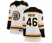 Women's Boston Bruins #46 David Krejci Authentic White Away Fanatics Branded Breakaway Hockey Jersey
