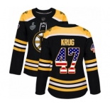 Women's Boston Bruins #47 Torey Krug Authentic Black USA Flag Fashion 2019 Stanley Cup Final Bound Hockey Jersey