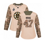 Women's Boston Bruins #47 Torey Krug Authentic Camo Veterans Day Practice 2019 Stanley Cup Final Bound Hockey Jersey