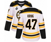 Women's Boston Bruins #47 Torey Krug Authentic White Away 2019 Stanley Cup Final Bound Hockey Jersey