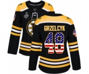 Women's Boston Bruins #48 Matt Grzelcyk Authentic Black USA Flag Fashion 2019 Stanley Cup Final Bound Hockey Jersey