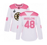 Women's Boston Bruins #48 Matt Grzelcyk Authentic White Pink Fashion 2019 Stanley Cup Final Bound Hockey Jersey