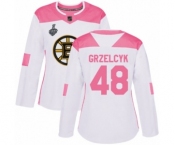 Women's Boston Bruins #48 Matt Grzelcyk Authentic White Pink Fashion 2019 Stanley Cup Final Bound Hockey Jersey