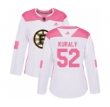Women's Boston Bruins #52 Sean Kuraly Authentic White Pink Fashion Hockey Jersey