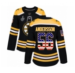 Women's Boston Bruins #56 Axel Andersson Authentic Black USA Flag Fashion 2019 Stanley Cup Final Bound Hockey Jersey