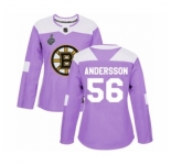 Women's Boston Bruins #56 Axel Andersson Authentic Purple Fights Cancer Practice 2019 Stanley Cup Final Bound Hockey Jersey