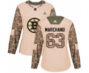 Women's Boston Bruins #63 Brad Marchand Authentic Camo Veterans Day Practice Hockey Jersey