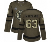 Women's Boston Bruins #63 Brad Marchand Authentic Green Salute to Service 2019 Stanley Cup Final Bound Hockey Jersey