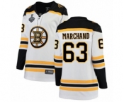 Women's Boston Bruins #63 Brad Marchand Authentic White Away Fanatics Branded Breakaway 2019 Stanley Cup Final Bound Hockey Jersey