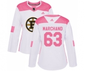 Women's Boston Bruins #63 Brad Marchand Authentic White Pink Fashion Hockey Jersey